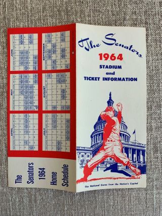 Hi GRADE 1964 Washington Senators Ticket Brochure w/Schedule and Stadium Diagram 3
