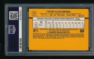1989 Donruss 561 Craig Biggio Rookie PSA 10 GEM Houston Astros 2