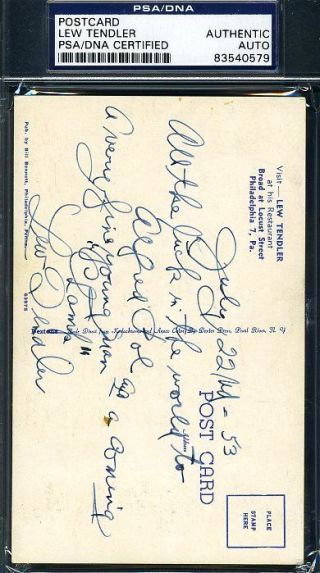 Lew Tendler D.  70 Psa/dna Signed Postcard Authentic Autograph