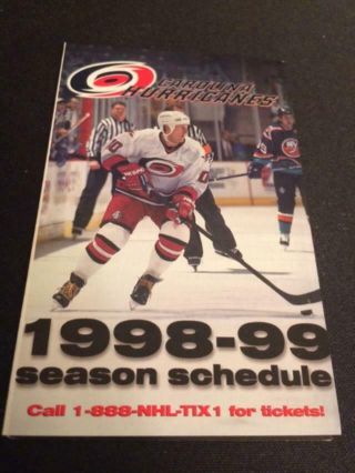 1998 - 99 Carolina Hurricanes Hockey Pocket Schedule Sprint Version Gary Roberts