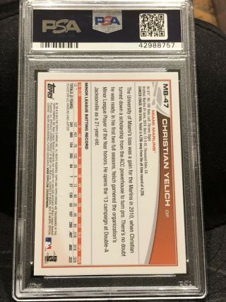 Christian Yelich 2013 Topps Chrome Update Rookie Rc 47 PSA 8 2
