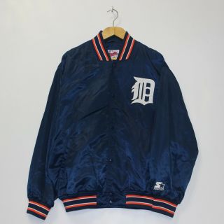 Vintage Detroit Tigers Starter Mlb Satin Jacket Size Xl Blue Orange
