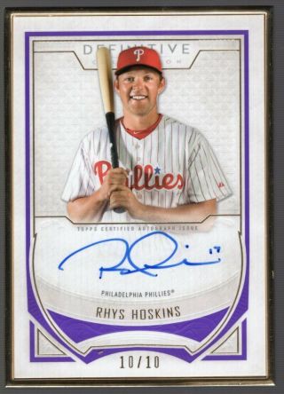 Rhys Hoskins 2019 Topps Definitive Gold Framed On Card Auto 10/10 Phillies