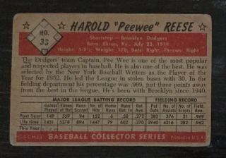 1953 Bowman Color Pee Reese Brooklyn Dodgers 33 (Low Grade) 2