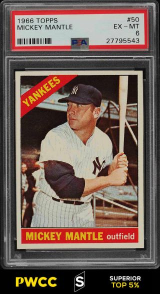 1966 Topps Mickey Mantle 50 Psa 6 Exmt (pwcc - S)