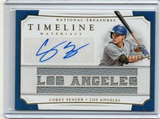 2017 Panini National Treasures Corey Seager Timeline Materials Auto Dodgers /99