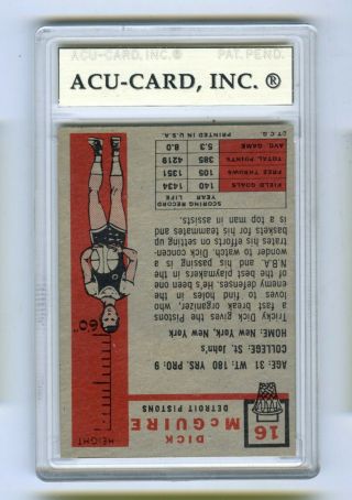 1957 - 58 Topps Dick McGuire RC 16 Slabbed Basketball Card Pistons PSA 8 - NMM 2