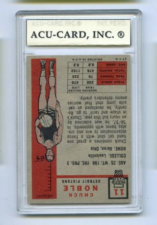 1957 - 58 Topps Chuck Noble 11 Slabbed Basketball Card Celtics PSA 8 - NMM 2