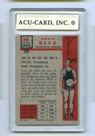 1957 - 58 Topps Ernie Beck 36 Slabbed Basketball Card Warriors PSA 7 NM 2
