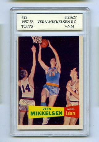 1957 - 58 Topps Vern Mikkelsen 28 Slabbed Basketball Card Lakers Psa 7 Nm