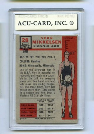 1957 - 58 Topps Vern Mikkelsen 28 Slabbed Basketball Card Lakers PSA 7 NM 2