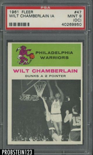 1961 Fleer Basketball 47 Wilt Chamberlain Warriors Rc Rookie Hof Psa 9 (oc)