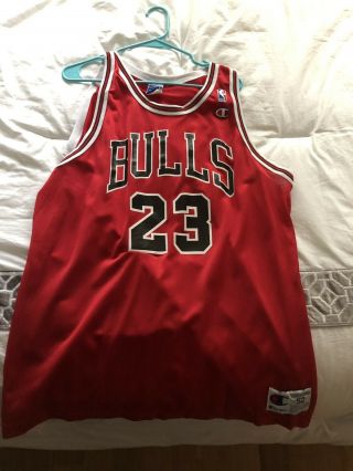 Vintage Champion Michael Jordan Chicago Bulls Jersey Red 52 1990s Read Descript