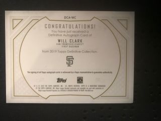 2019 Definitive Will Clark Inscribed The Thrill Auto 23/25 SSP Giants 2