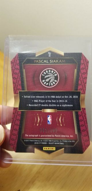 Pascal Siakam 2016 - 17 Select Die - Cut Rookie Autograph Auto /199 And Optic Rookie
