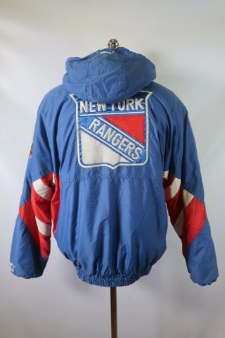 A09720 Vtg Starter York Rangers Nhl Ice Hockey Hooded Jacket Size M