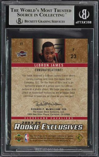 2003 Upper Deck Exclusives LeBron James ROOKIE RC PATCH BGS 9 (PWCC) 2