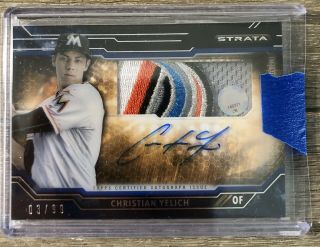 2015 Topps Strata Christian Yelich 3/99 Patch Autograph
