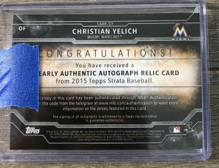 2015 TOPPS STRATA CHRISTIAN YELICH 3/99 PATCH AUTOGRAPH 2