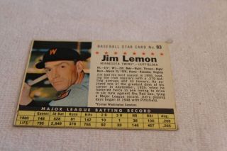 Jim Lemon Senators Twins 1961 Post Cereal Baseball Card 93 Handcut (13)