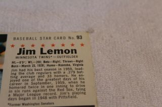JIM LEMON SENATORS TWINS 1961 POST CEREAL BASEBALL CARD 93 HANDCUT (13) 3