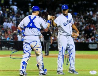 A.  J.  Ellis Kenley Jansen Dual Signed Autographed 11x14 Photo Dodgers Jsa