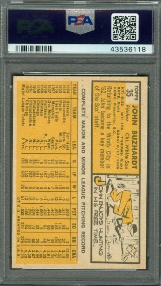 1963 Topps JOHN BUZHARDT 35 White Sox PSA 8 (NearMint -) 2