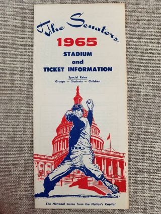 Hi Grade 1965 Washington Senators Ticket Brochure W/schedule And Stadium Diagram