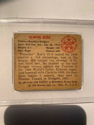 1950 Bowman Preacher Roe Signed Psa Card Brooklyn Dodgers Elwin 167 4