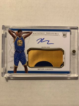 Kevon Looney 2015 - 16 Panini National Treasures 129 Rc Rookie Patch Auto Rpa /99