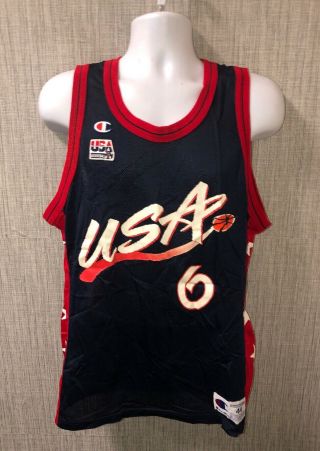 Vtg Champion Usa Mens Navy Blue/red 6 Basketball Jersey Size 44 Tim Hardaway