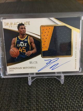 2017 - 18 Panini Immaculate Donovan Mitchell /25 Rookie Patch Auto Rc Rpa