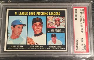 1967 Topps NL Pitching Leaders Gibson/ Sandy Koufax/ Marichal/ Perry 236 PSA 8 4