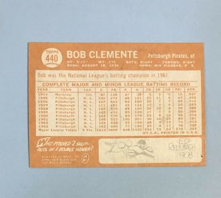 1964 Topps Roberto Clemente 440 Pirates HOF No Creases 3
