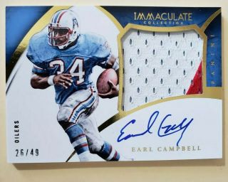 2016 Immaculate Earl Campbell 2 Color Jumbo Patch Auto Autograph 26/49 Oilers