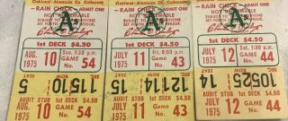 Oakland A’s Ticket Stubs (3) July 10,  11,  12 1975 Vs Red Sox
