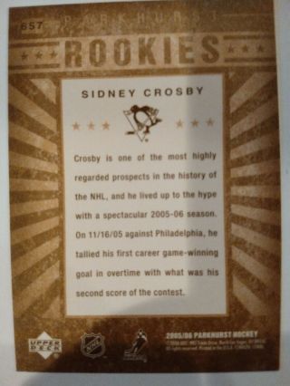 05/06 UD Parkhurst Rookies 657 Sidney Crosby Pittsburgh Penguins 2