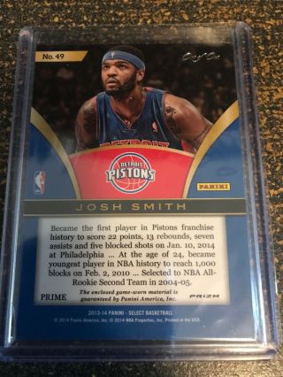 2013 - 14 Select Josh Smith Select Swatches Patch 1/1 Pistons 2
