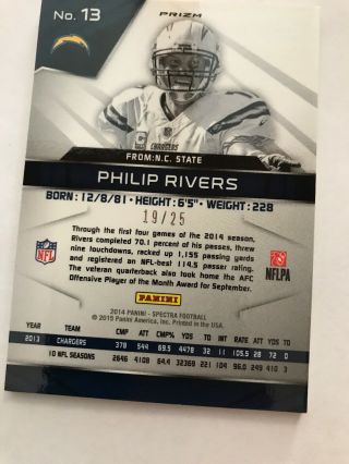 2014 Panini Spectra Prizms GOLD 13 Philip Rivers d 19/25 Chargers 3