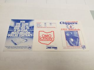 Columbus Clippers 1993 Minor Baseball Pocket Schedule - Ohio Lottery
