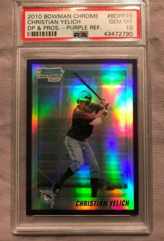 2010 Bowman Chrome Purple Refractor Christian Yelich Psa 10 Marlins Brewers