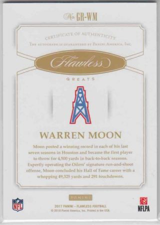2017 Panini Flawless Warren Moon Auto 2/3 Houston Oilers Greats Sapphire 2