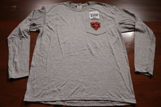 Chicago Bears Miller Lite Beer T - Shirt Long Sleeve Gray Sga L Football Pocket