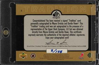 1998 SP Authentic Tradition Gold Wayne Gretzky & Gordie Howe AUTO /158 (PWCC) 2