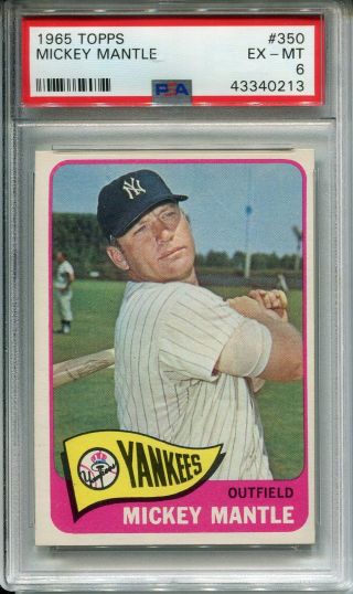1965 Topps 350 Mickey Mantle Psa 6 Ex - Mt York Yankees