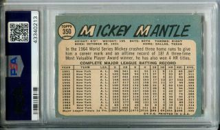 1965 Topps 350 Mickey Mantle PSA 6 EX - MT York Yankees 2