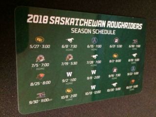2018 Saskatchewan Rough Riders CFL Football Pocket Schedule Plastic Card 2