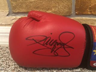 MANNY PACQUIAO SIGNED AUTO RED MP8 LEFT BOXING GLOVE PSA Mayweather PHOTO PROOF 2