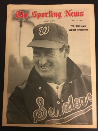 1969 Sporting News Washington Senators Ted Williams No Label Boston Red Sox Hof