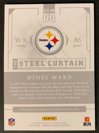 Hines Ward 2016 National Treasures The Steel Curtain Auto /49 Steelers 3